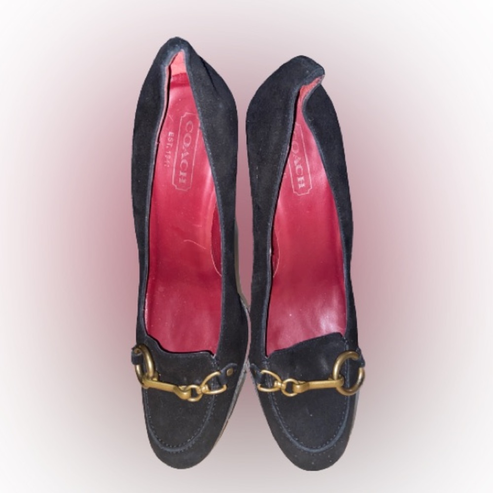 Coach Aubrey  Black Suede Kitten Heel Shoe Women's